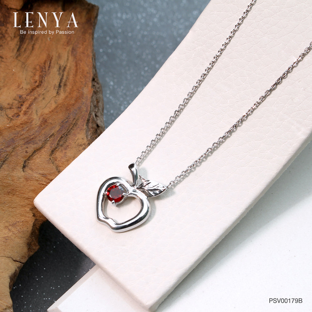 LENYA จี้รูปแอปเปิ้ล ผลไม้แห่งความรัก ประดับโกเมน ตัวเรือนเงินแท้ 925 ชุบทองคำขาว ใส่ยังไงก็น่ารัก
