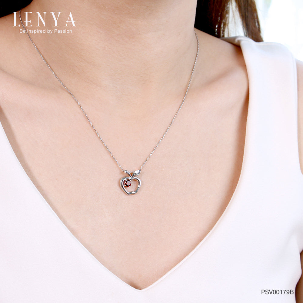 LENYA จี้รูปแอปเปิ้ล ผลไม้แห่งความรัก ประดับโกเมน ตัวเรือนเงินแท้ 925 ชุบทองคำขาว ใส่ยังไงก็น่ารัก