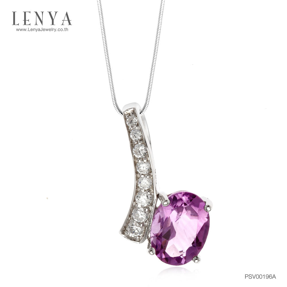 LENYA จี้ตัวเรือนเงินแท้ 925 ดีไซน์รูปตัวโน๊ต ในคอลเลคชั่น MELODY สุดน่ารักชุบทองขาว ประดับพลอยสีม่วง อเมทิสต์ ( Amethyst ) เพิ่มความเปล่งประกายสะดุดด้วย คิวบิกเซอร์โคเนีย (Cubic Zirconia)