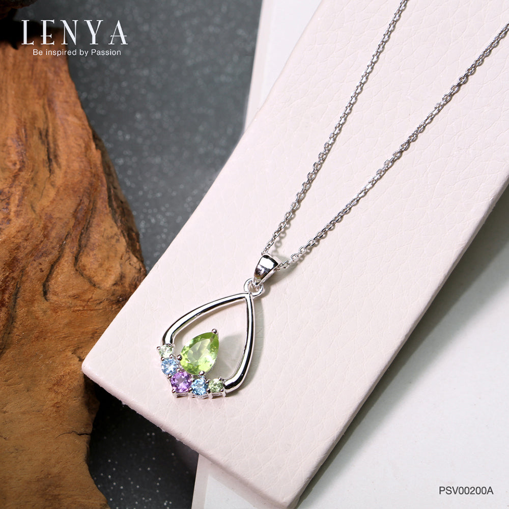 LENYA จี้พลอยเพอริดอท เสริมโชคลาภ ความรัก ชีวิตมั่นคง ขนาด 7x5 มิล ตัวเรือนเงินแท้925 ชุบทองคำขาว