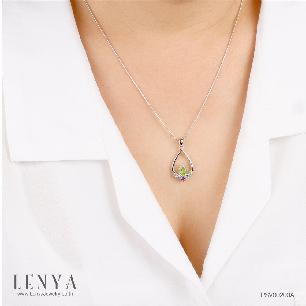 LENYA จี้พลอยเพอริดอท เสริมโชคลาภ ความรัก ชีวิตมั่นคง ขนาด 7x5 มิล ตัวเรือนเงินแท้925 ชุบทองคำขาว