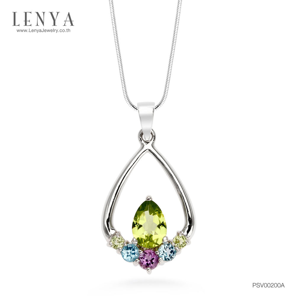 LENYA จี้พลอยเพอริดอท เสริมโชคลาภ ความรัก ชีวิตมั่นคง ขนาด 7x5 มิล ตัวเรือนเงินแท้925 ชุบทองคำขาว