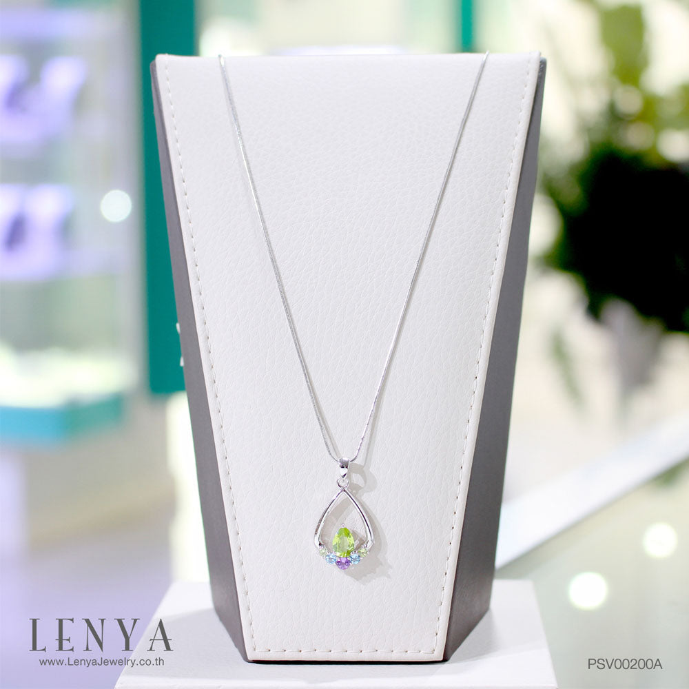 LENYA จี้พลอยเพอริดอท เสริมโชคลาภ ความรัก ชีวิตมั่นคง ขนาด 7x5 มิล ตัวเรือนเงินแท้ 925 ชุบทองคำขาว
