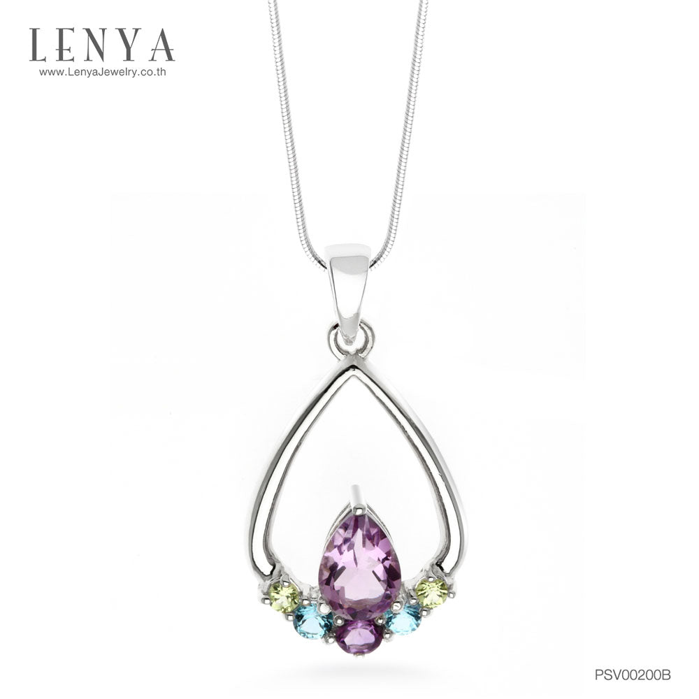 LENYA จี้เงินแท้ ประดับพลอยอเมทิสต์ และบลูโทแพซ