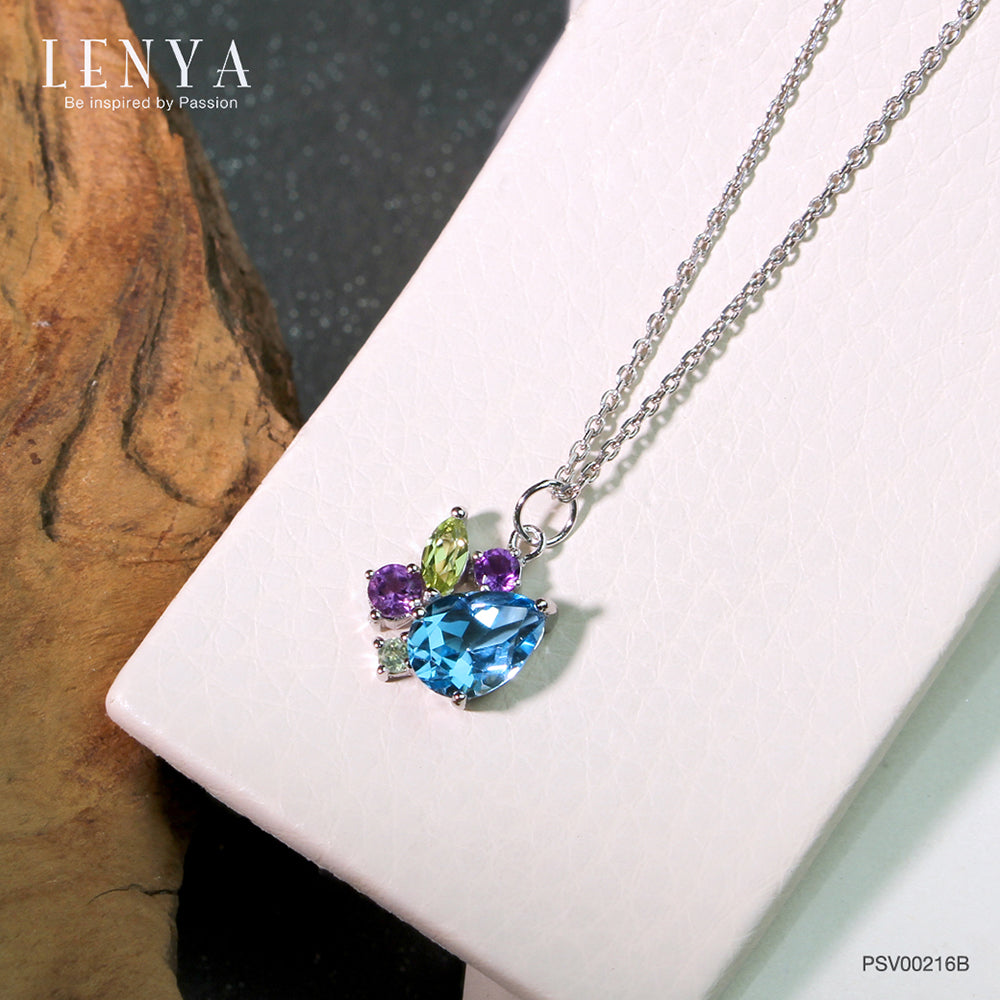 LENYA จี้พลอยบลูโทแพซ เสริมความมั่นใจ ชัดเจน ปัญญา ขนาด 8x6 มิล ตัวเรือนเงิน925 ชุบทองคำขาว
