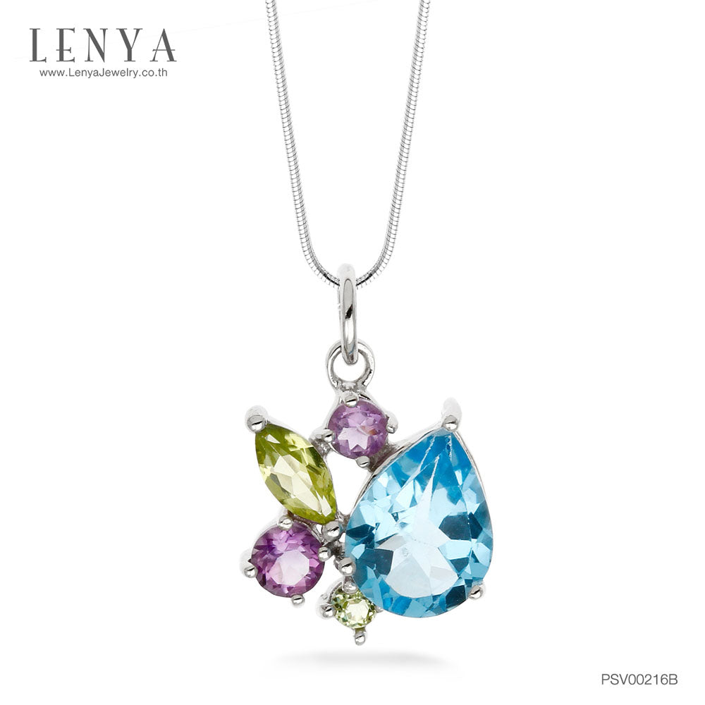 LENYA จี้พลอยบลูโทแพซ เสริมความมั่นใจ ชัดเจน ปัญญา ขนาด 8x6 มิล ตัวเรือนเงิน925 ชุบทองคำขาว