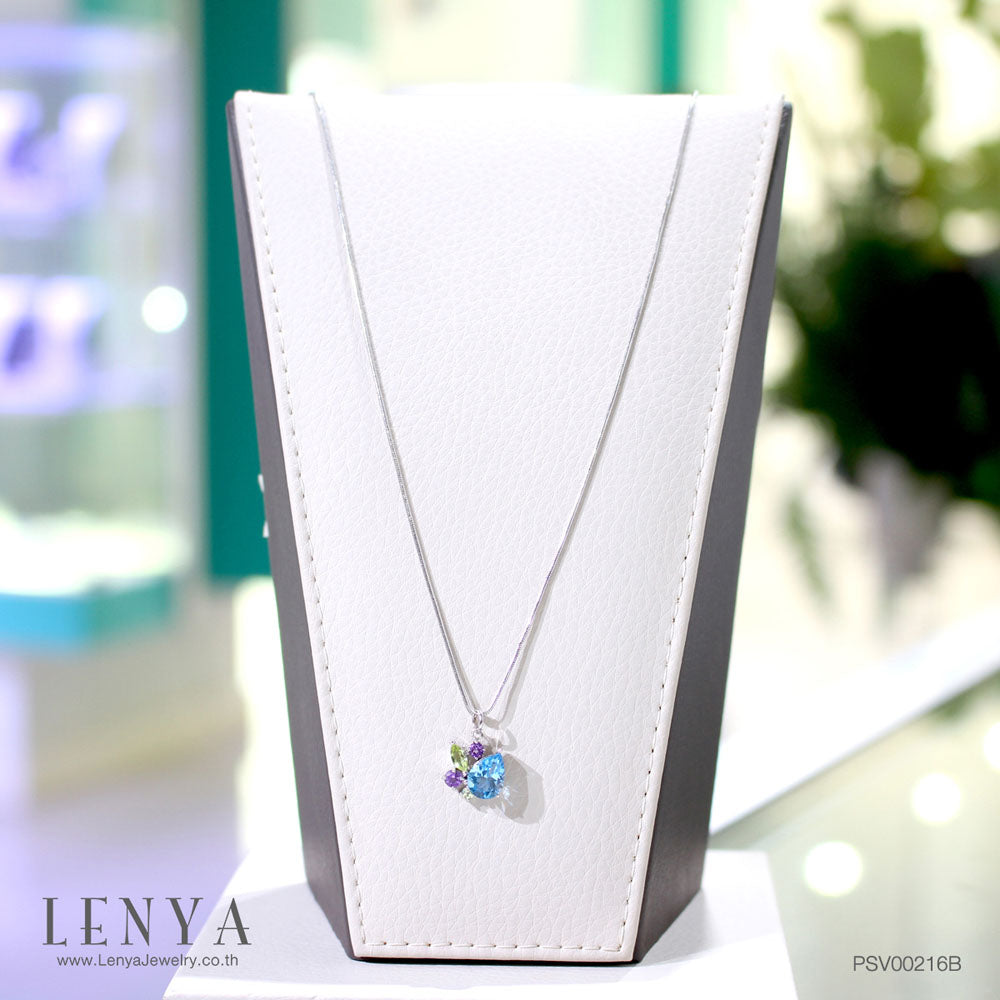 LENYA จี้พลอยบลูโทแพซ เสริมความมั่นใจ ชัดเจน ปัญญา ขนาด 8x6 มิล ตัวเรือนเงิน925 ชุบทองคำขาว