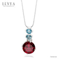 LENYA จี้เงินแท้ 925 ชุปทองคำขาว ประดับพลอย สีม่วงอมแดง โรโดไลท์ (Rhodolite) สวยโดดเด่น  และตกแต่งด้วยพลอยสีฟ้า บลู โทแพซ  ( Blue Topaz) ดีไซน์ น่ารักๆ
