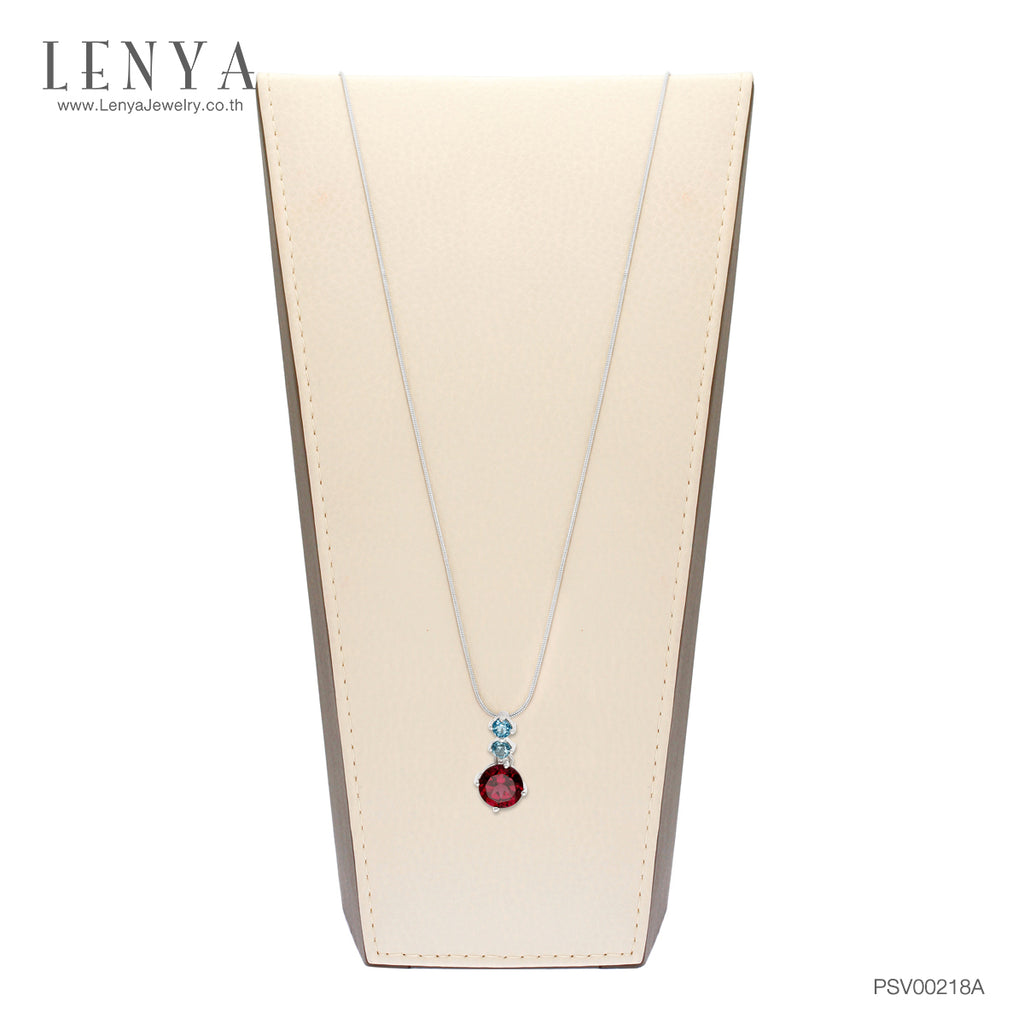 LENYA จี้เงินแท้ 925 ชุปทองคำขาว ประดับพลอย สีม่วงอมแดง โรโดไลท์ (Rhodolite) สวยโดดเด่น  และตกแต่งด้วยพลอยสีฟ้า บลู โทแพซ  ( Blue Topaz) ดีไซน์ น่ารักๆ