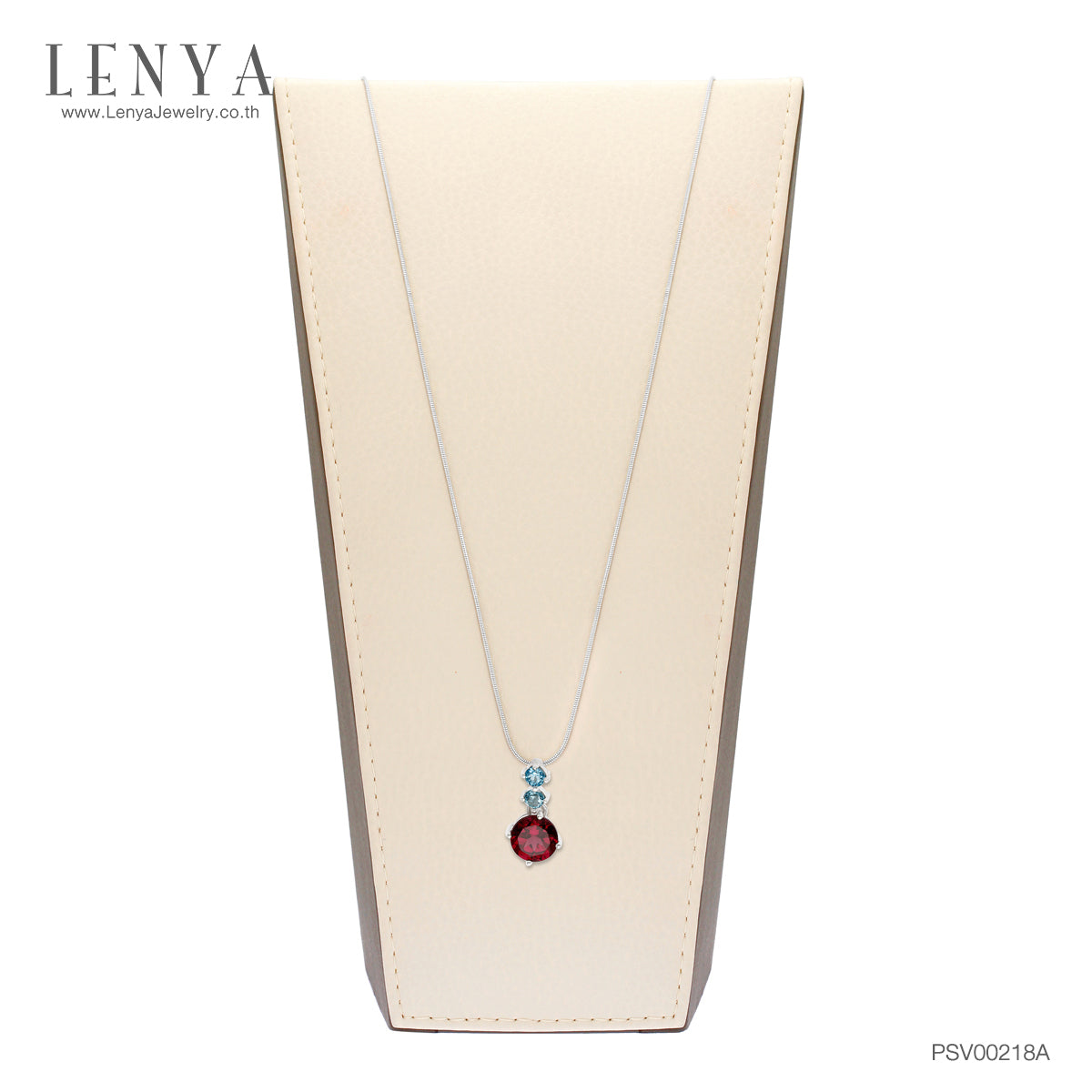 LENYA จี้เงินแท้ 925 ชุปทองคำขาว ประดับพลอย สีม่วงอมแดง โรโดไลท์ (Rhodolite) สวยโดดเด่น  และตกแต่งด้วยพลอยสีฟ้า บลู โทแพซ  ( Blue Topaz) ดีไซน์ น่ารักๆ