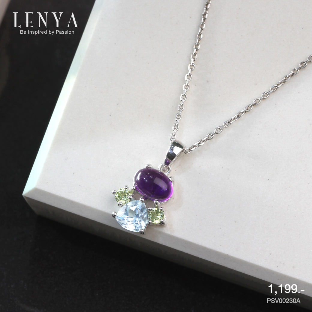 LENYA จี้เงินแท้ ดีไซน์หยุดน้ำ ประดับพลอยอเมทิสต์ (Amethyst) บลูโทแพซ (Blue Topaz) เพอริดอท (Peridot)
