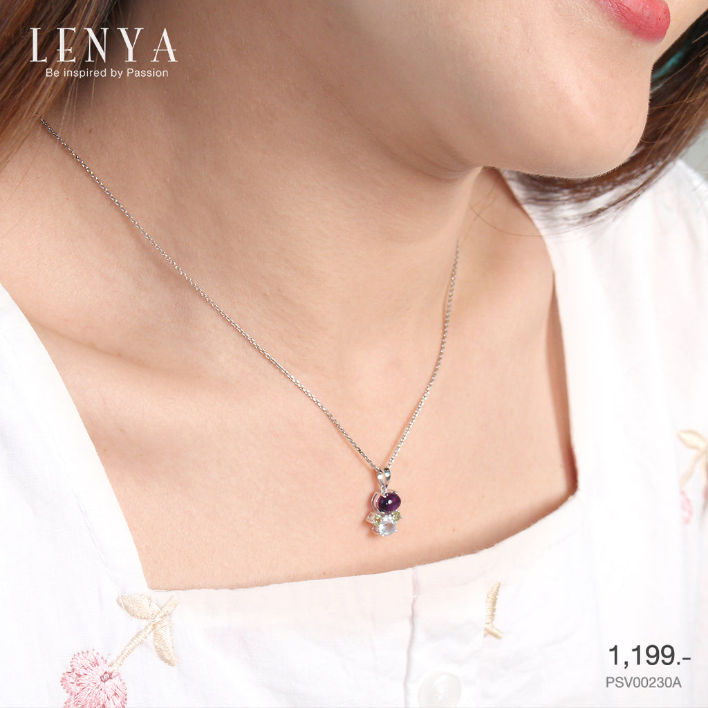 LENYA จี้เงินแท้ ดีไซน์หยุดน้ำ ประดับพลอยอเมทิสต์ (Amethyst) บลูโทแพซ (Blue Topaz) เพอริดอท (Peridot)