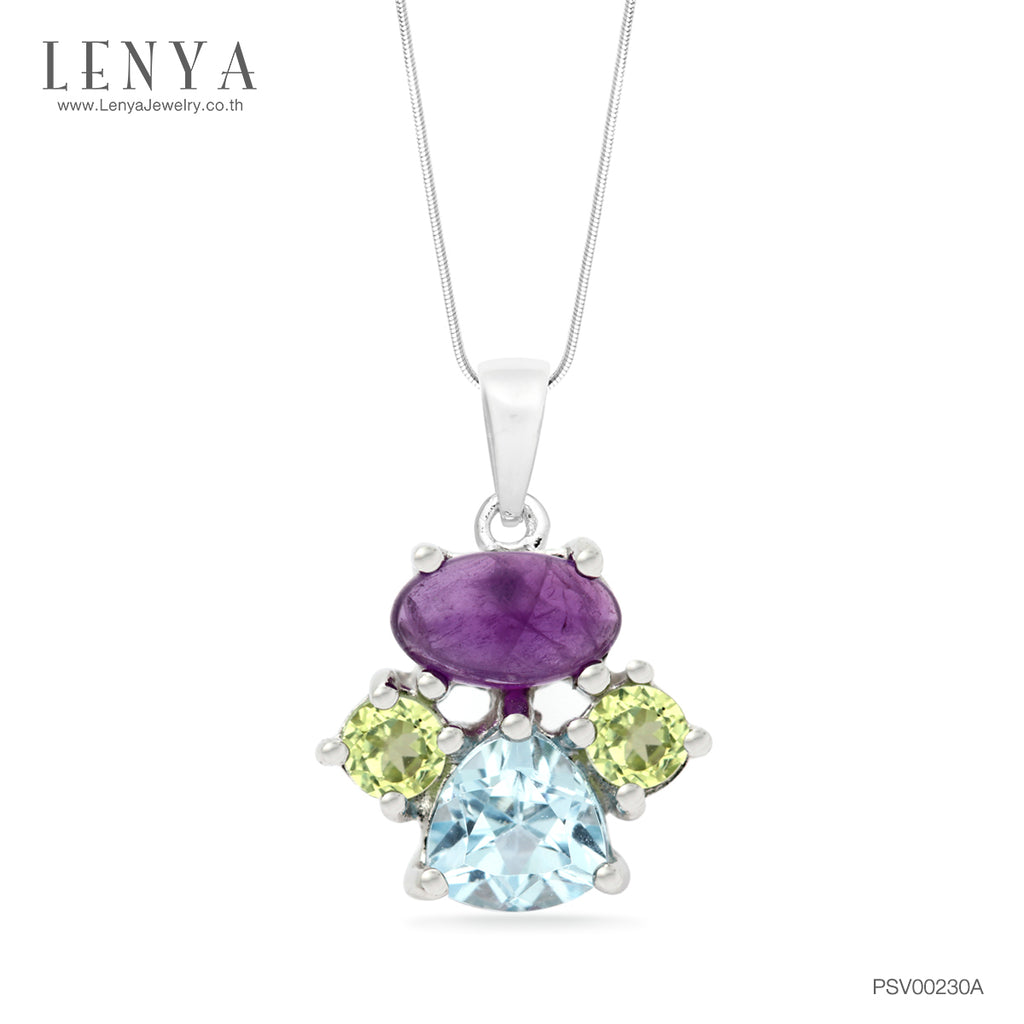 LENYA จี้เงินแท้ ดีไซน์หยุดน้ำ ประดับพลอยอเมทิสต์ (Amethyst) บลูโทแพซ (Blue Topaz) เพอริดอท (Peridot)