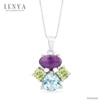 LENYA จี้เงินแท้ ดีไซน์หยุดน้ำ ประดับพลอยอเมทิสต์ (Amethyst) บลูโทแพซ (Blue Topaz) เพอริดอท (Peridot)