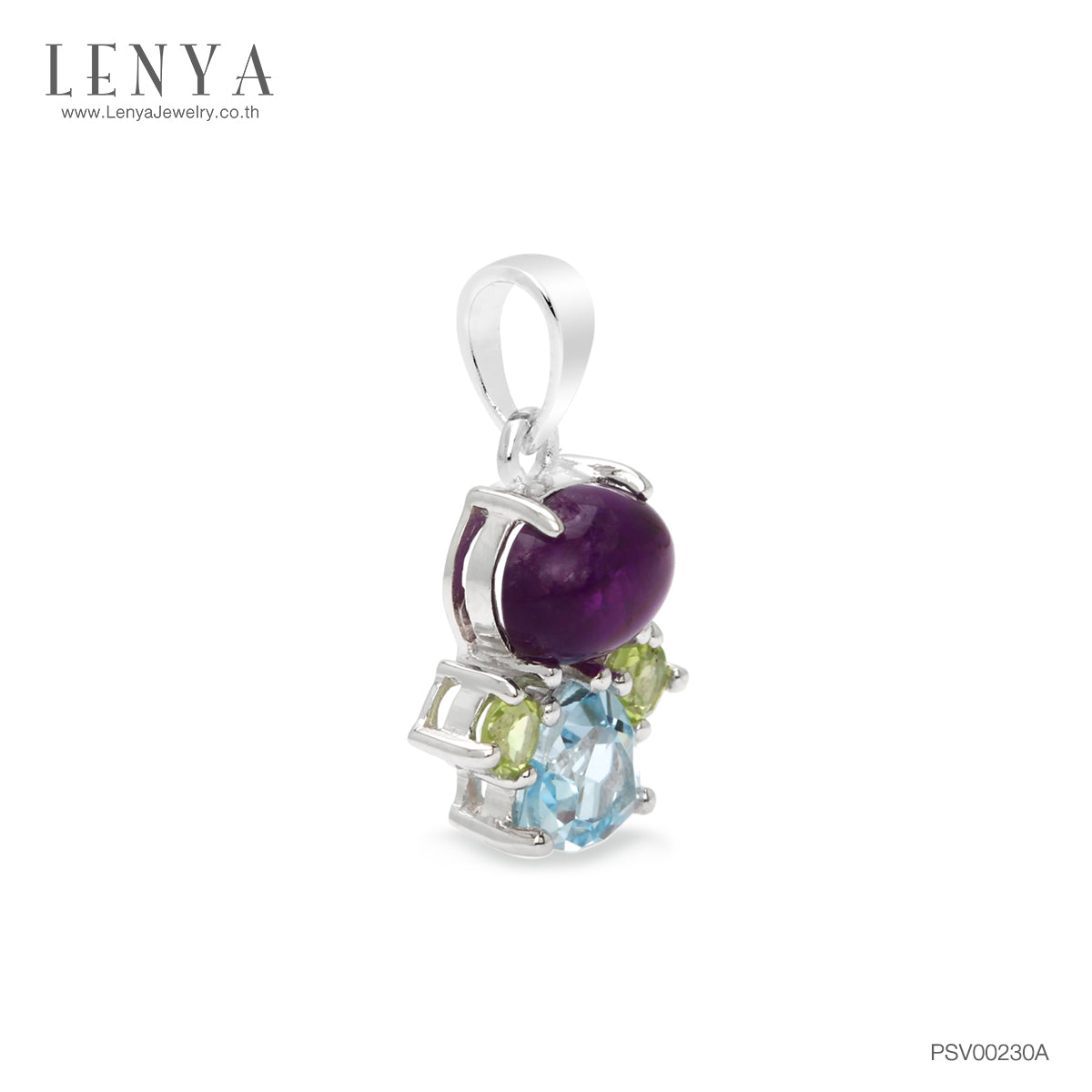 LENYA จี้เงินแท้ ดีไซน์หยุดน้ำ ประดับพลอยอเมทิสต์ (Amethyst) บลูโทแพซ (Blue Topaz) เพอริดอท (Peridot)