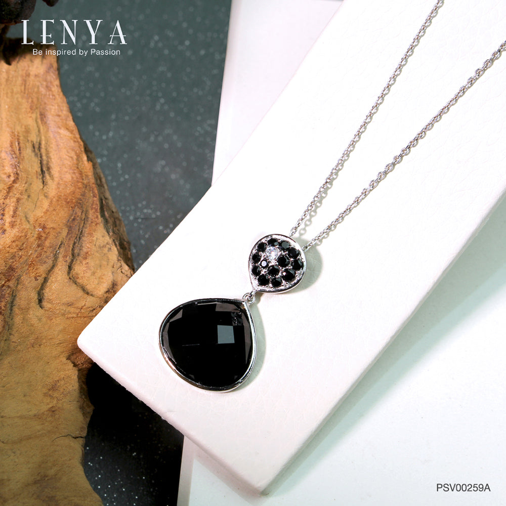 LENYA จี้พลอยโอนิกซ์ ช่วยป้องกันสิ่งชั่วร้าย ขจัดพลังงานลบ ขนาด15มิล ตัวเรือนเงินแท้925 ชุบทองคำขาว