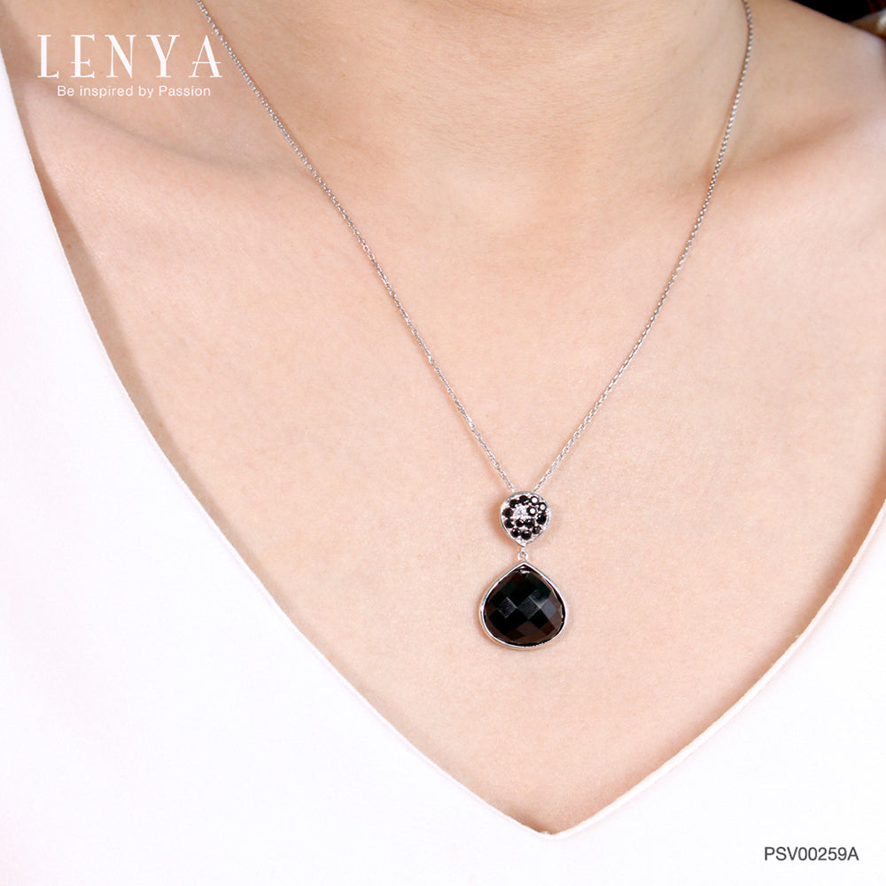 LENYA จี้พลอยโอนิกซ์ ช่วยป้องกันสิ่งชั่วร้าย ขจัดพลังงานลบ ขนาด15มิล ตัวเรือนเงินแท้925 ชุบทองคำขาว