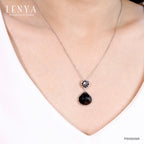 LENYA จี้พลอยโอนิกซ์ ช่วยป้องกันสิ่งชั่วร้าย ขจัดพลังงานลบ ขนาด15มิล ตัวเรือนเงินแท้925 ชุบทองคำขาว
