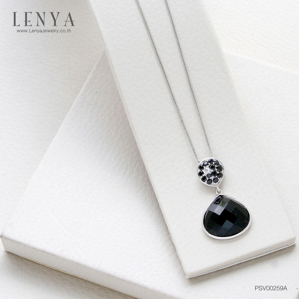 LENYA จี้พลอยโอนิกซ์ ช่วยป้องกันสิ่งชั่วร้าย ขจัดพลังงานลบ ขนาด15มิล ตัวเรือนเงินแท้925 ชุบทองคำขาว