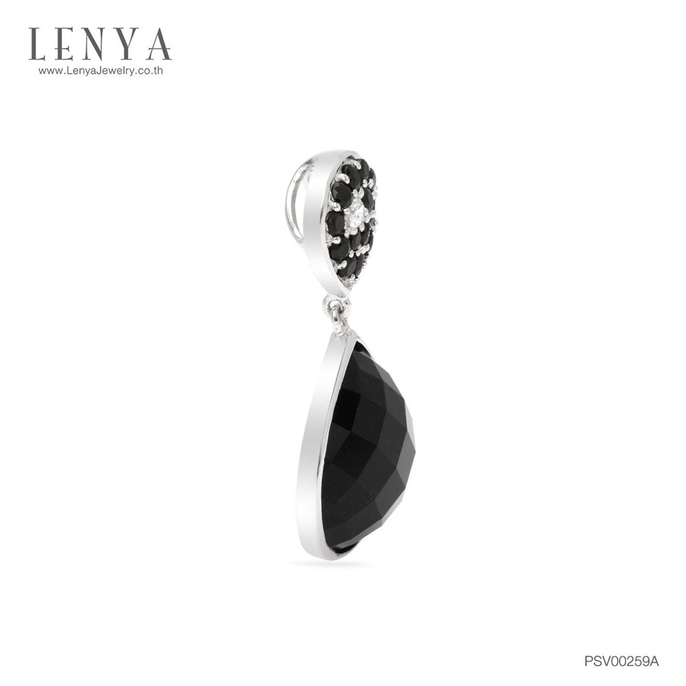 LENYA จี้พลอยโอนิกซ์ ช่วยป้องกันสิ่งชั่วร้าย ขจัดพลังงานลบ ขนาด15มิล ตัวเรือนเงินแท้925 ชุบทองคำขาว