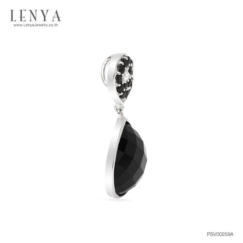 LENYA จี้พลอยโอนิกซ์ ช่วยป้องกันสิ่งชั่วร้าย ขจัดพลังงานลบ ขนาด15มิล ตัวเรือนเงินแท้925 ชุบทองคำขาว