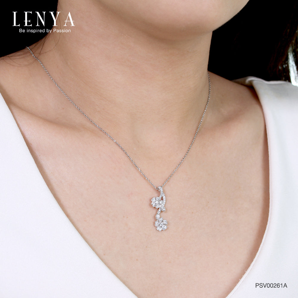 LENYA จี้เงินแท้ ชุบโรเดียม รูปช่อดอกไม้ ประดับด้วย CZ (Cubic Zirconia) เหมาะกับสาวหวานที่ต้องการความโดดเด่น