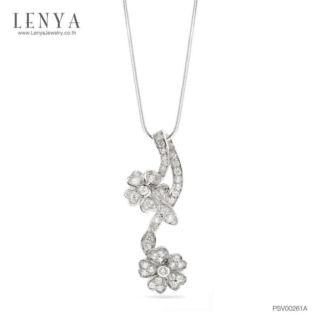 LENYA จี้เงินแท้ ชุบโรเดียม รูปช่อดอกไม้ ประดับด้วย CZ (Cubic Zirconia) เหมาะกับสาวหวานที่ต้องการความโดดเด่น