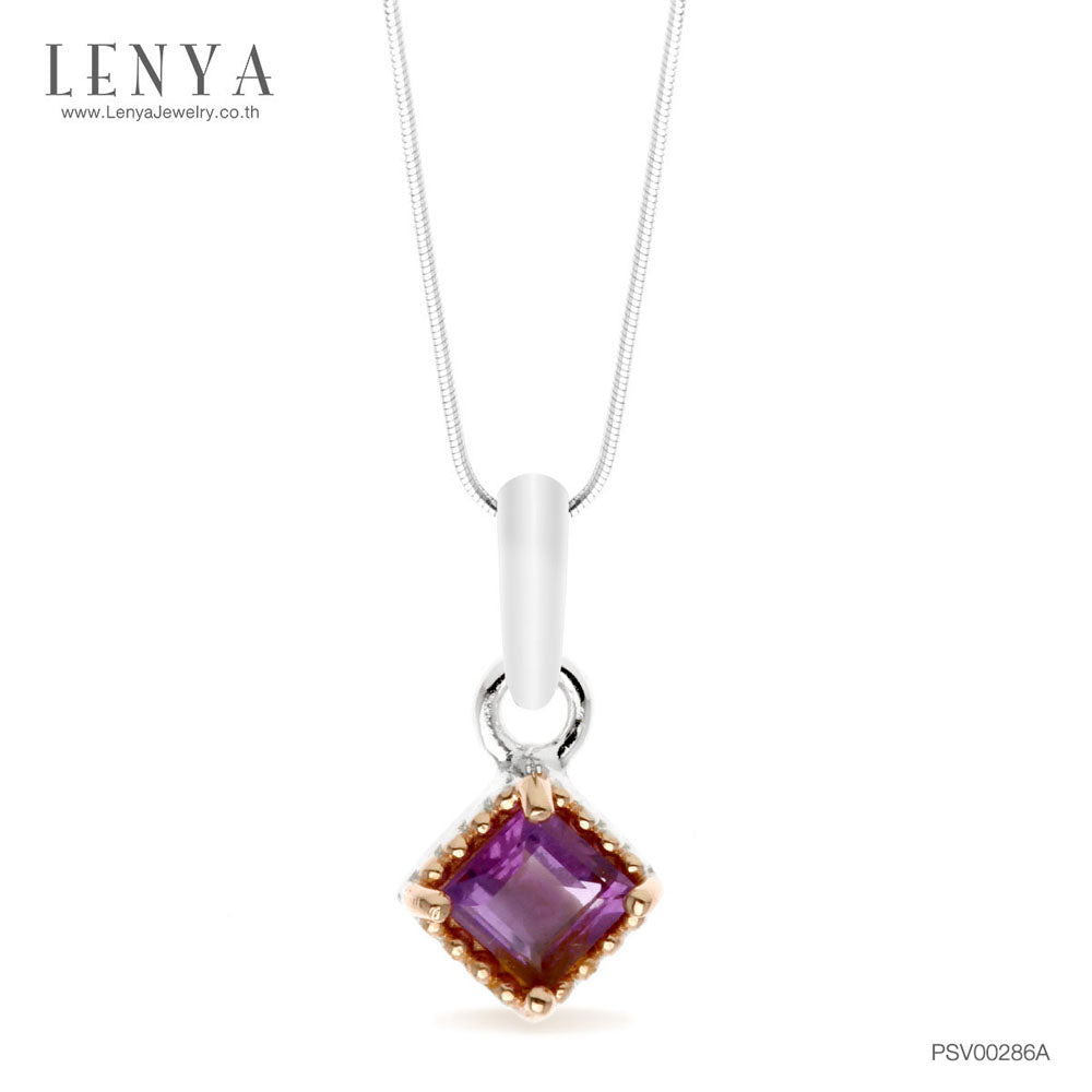 LENYA จี้อเมทีสต์ (Amethyst) ตัวเรือนเงินแท้ชุบโรเดียมและพิ้งโกล์ด ดีไซน์เรียบเก๋ทันสมัย