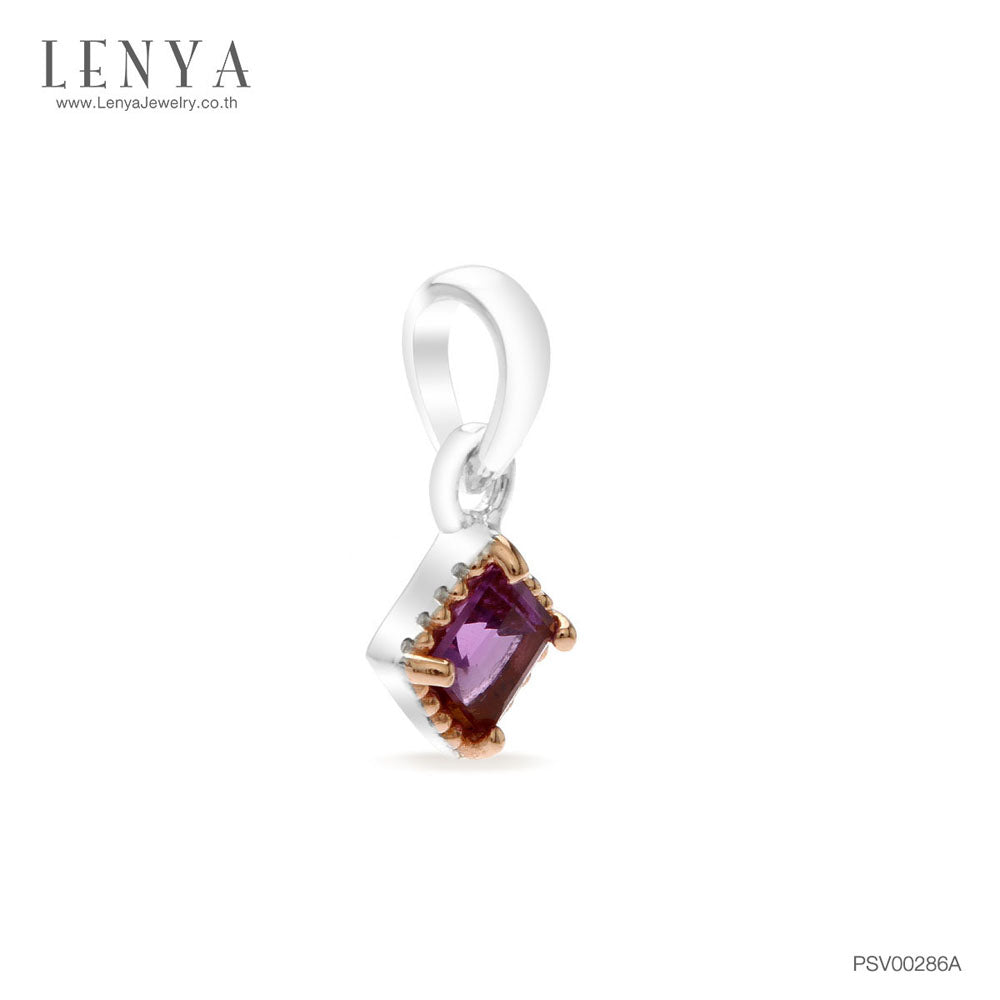 LENYA จี้อเมทีสต์ (Amethyst) ตัวเรือนเงินแท้ชุบโรเดียมและพิ้งโกล์ด ดีไซน์เรียบเก๋ทันสมัย