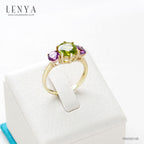 LENYA แหวนพลอยเพอริดอต (Peridot) ประดับพลอยอเมทิสต์ จับคู่สีสุดเก๋วางบนตัวเรือนเงินแท้ชุบทอง