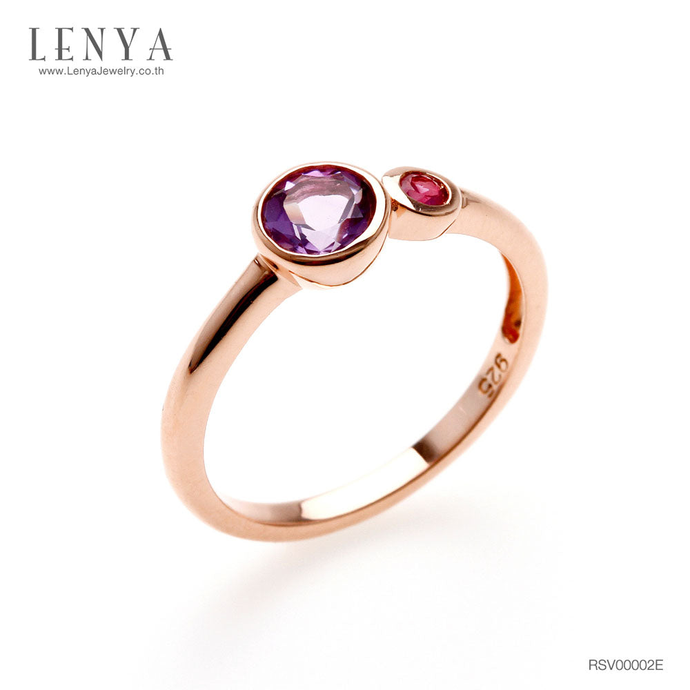 LENYA แหวนเงินแท้ ประดับพลอยอเมทิสต์ และทับทิม เหมาะสวมใส่ได้ทุกวัน