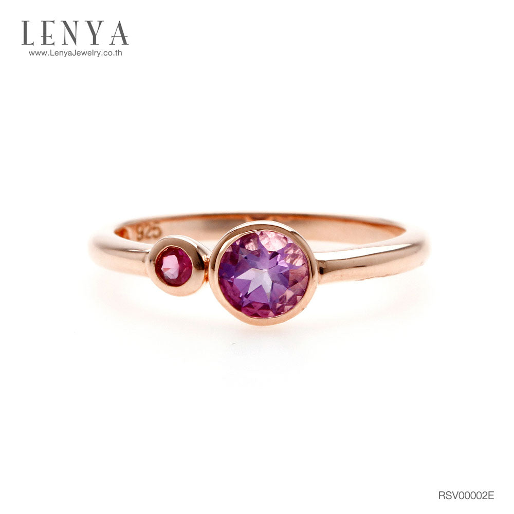 LENYA แหวนเงินแท้ ประดับพลอยอเมทิสต์ และทับทิม เหมาะสวมใส่ได้ทุกวัน