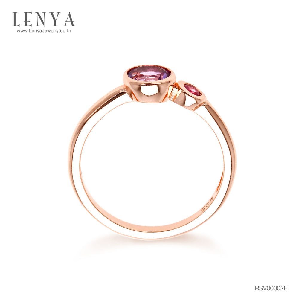 LENYA แหวนเงินแท้ ประดับพลอยอเมทิสต์ และทับทิม เหมาะสวมใส่ได้ทุกวัน