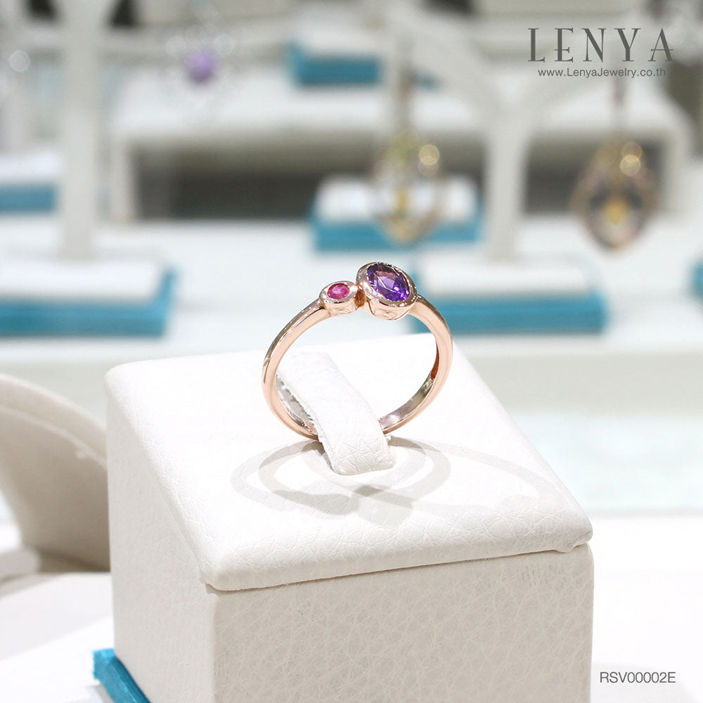 LENYA แหวนเงินแท้ ประดับพลอยอเมทิสต์ และทับทิม เหมาะสวมใส่ได้ทุกวัน