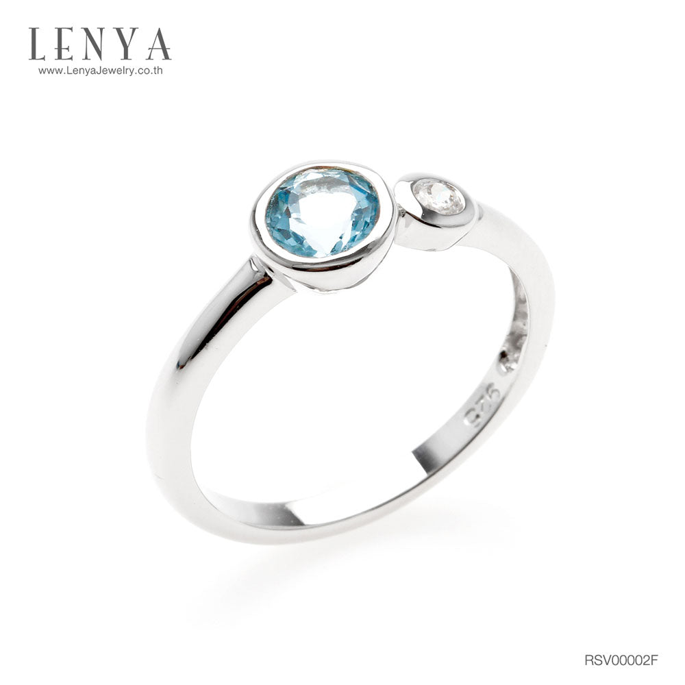 LENYA แหวนพลอยบลูโทแพซ เสริมความมั่นใจ ชัดเจน ปัญญา ขนาด 5 มิล ตัวเรือนเงินแท้925 ชุบทองคำขาว