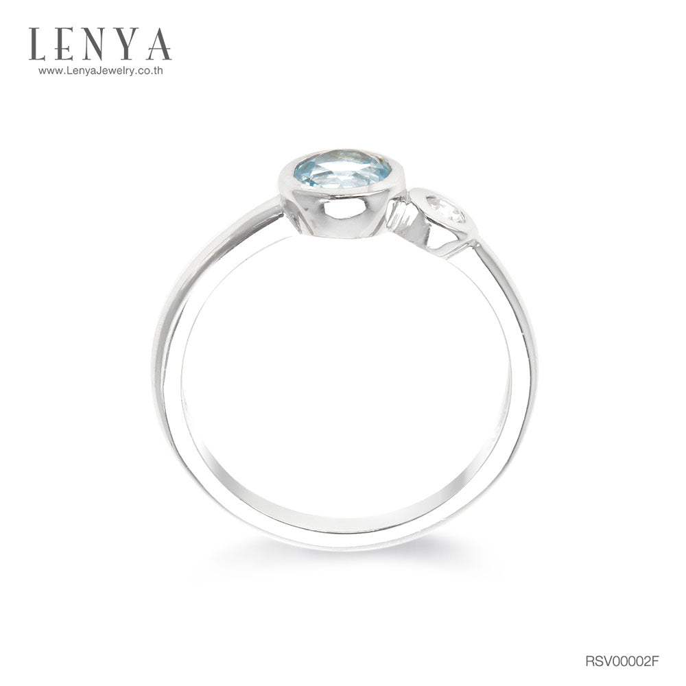 LENYA แหวนพลอยบลูโทแพซ เสริมความมั่นใจ ชัดเจน ปัญญา ขนาด 5 มิล ตัวเรือนเงินแท้925 ชุบทองคำขาว