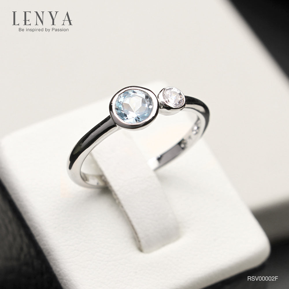 LENYA แหวนพลอยบลูโทแพซ เสริมความมั่นใจ ชัดเจน ปัญญา ขนาด 5 มิล ตัวเรือนเงินแท้925 ชุบทองคำขาว