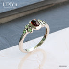 LENYA แหวนพลอยโกเมน(Garnet)  ประดับพลอยซาโวไรท์(Tsavorite) เหมาะสวมใส่ได้ทุกวัน ตัวเรือนเงินแท้ชุบทองคำขาว
