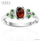 LENYA แหวนพลอยโกเมน(Garnet)  ประดับพลอยซาโวไรท์(Tsavorite) เหมาะสวมใส่ได้ทุกวัน ตัวเรือนเงินแท้ชุบทองคำขาว