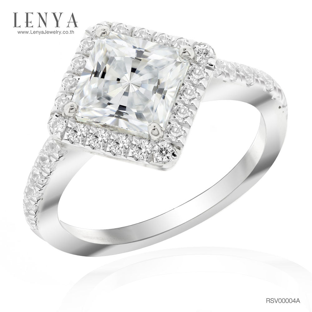 LENYA แหวนเงินแท้ ประดับด้วย Diamondlike สี่เหลี่ยม เรียบหรู เสริมบุคลิกเพิ่มความมั่นใจ ตัวเรือนเงินแท้ 925 ชุบทองขาว