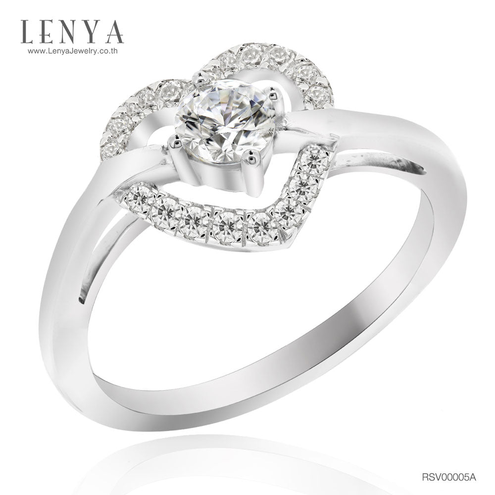 LENYA แหวนเพชร DiamondLike ดีไซน์รูปหัวใจล้อมเพชรเม็ดหลัก พร้อมชูเพชรเม็ดกลางให้โดดเด่นขึ้น ตัวเรือนเงินแท้ชุบทองคำขาว