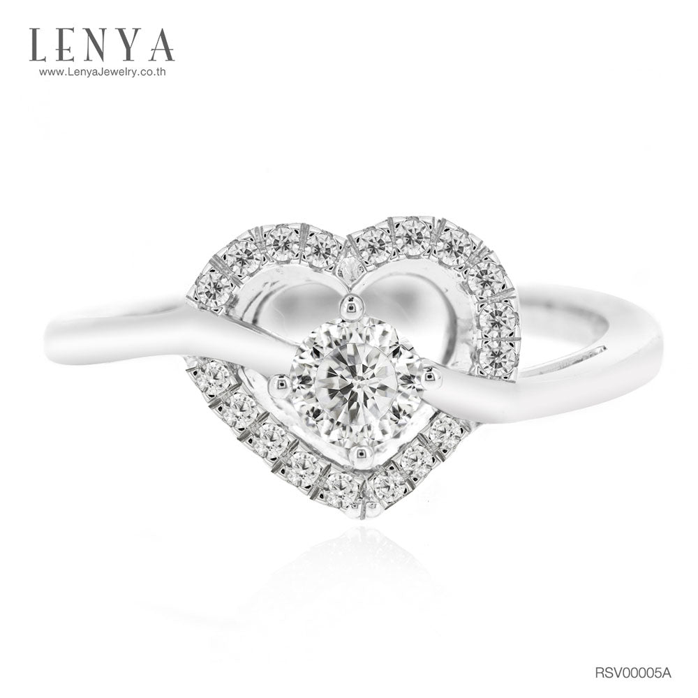 LENYA แหวนเพชร DiamondLike ดีไซน์รูปหัวใจล้อมเพชรเม็ดหลัก พร้อมชูเพชรเม็ดกลางให้โดดเด่นขึ้น ตัวเรือนเงินแท้ชุบทองคำขาว