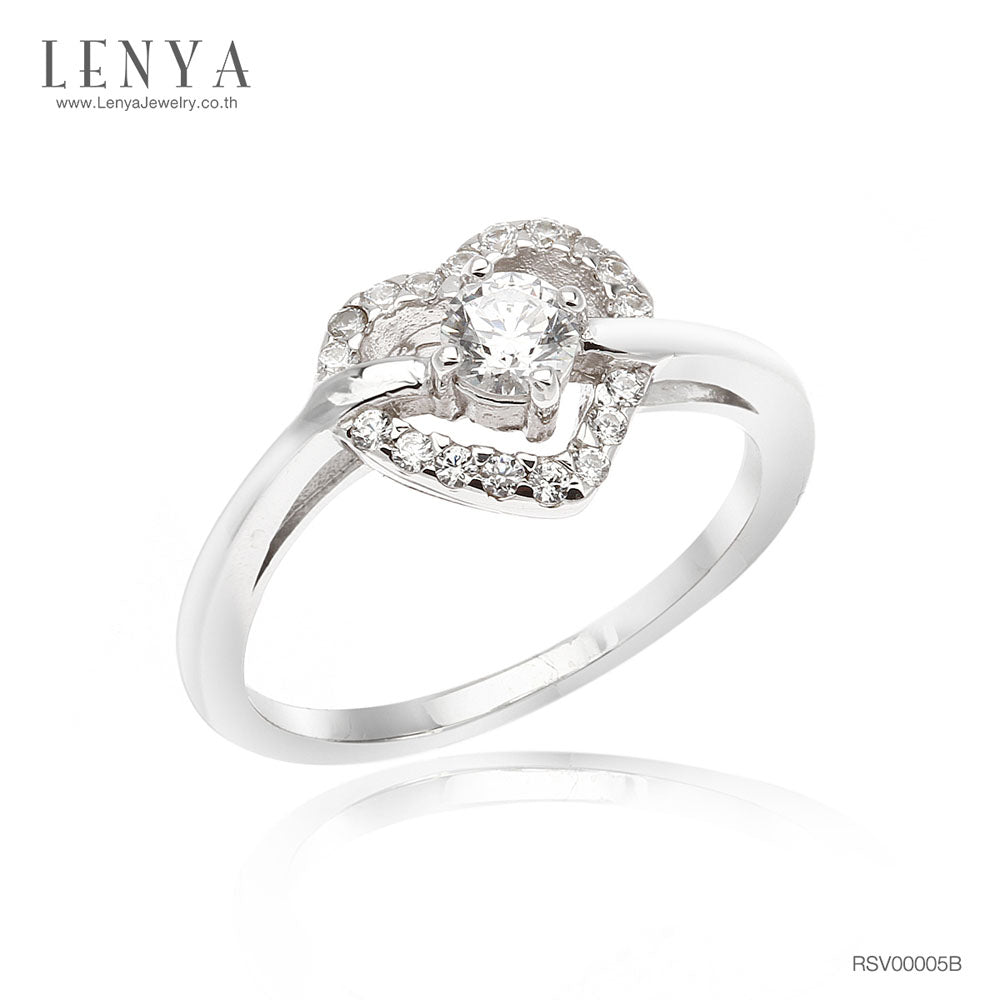 LENYA แหวน CZ สีขาว Diamondlike เสริมบุคลิกเพิ่มความมั่นใจ ขนาด 4 มิล ตัวเรือนเงินแท้925 ชุบทองคำขาว