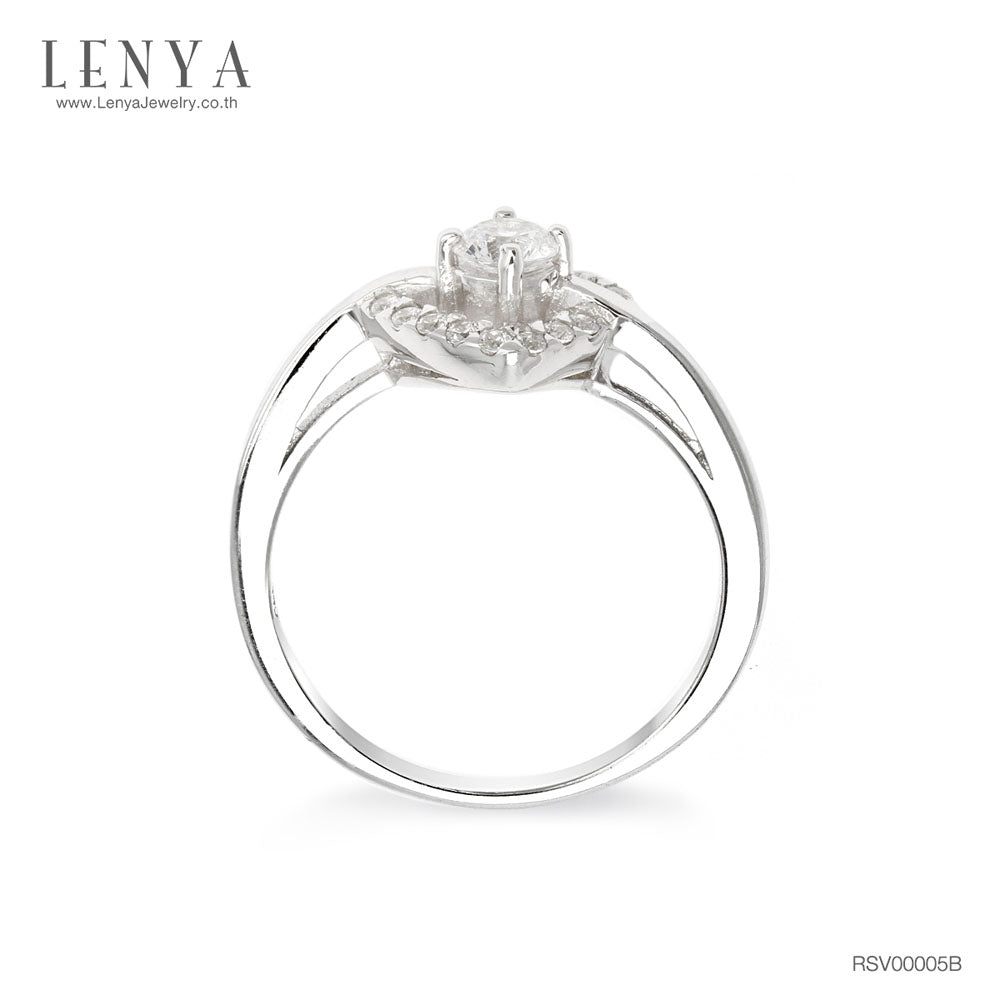 LENYA แหวน CZ สีขาว Diamondlike เสริมบุคลิกเพิ่มความมั่นใจ ขนาด 4 มิล ตัวเรือนเงินแท้925 ชุบทองคำขาว