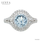 LENYA แหวนพลอยบลูโทแพซ เสริมความมั่นใจ ชัดเจน ปัญญา ขนาด 10 มิล  ตัวเรือนเงินแท้925 ชุบทองคำขาว
