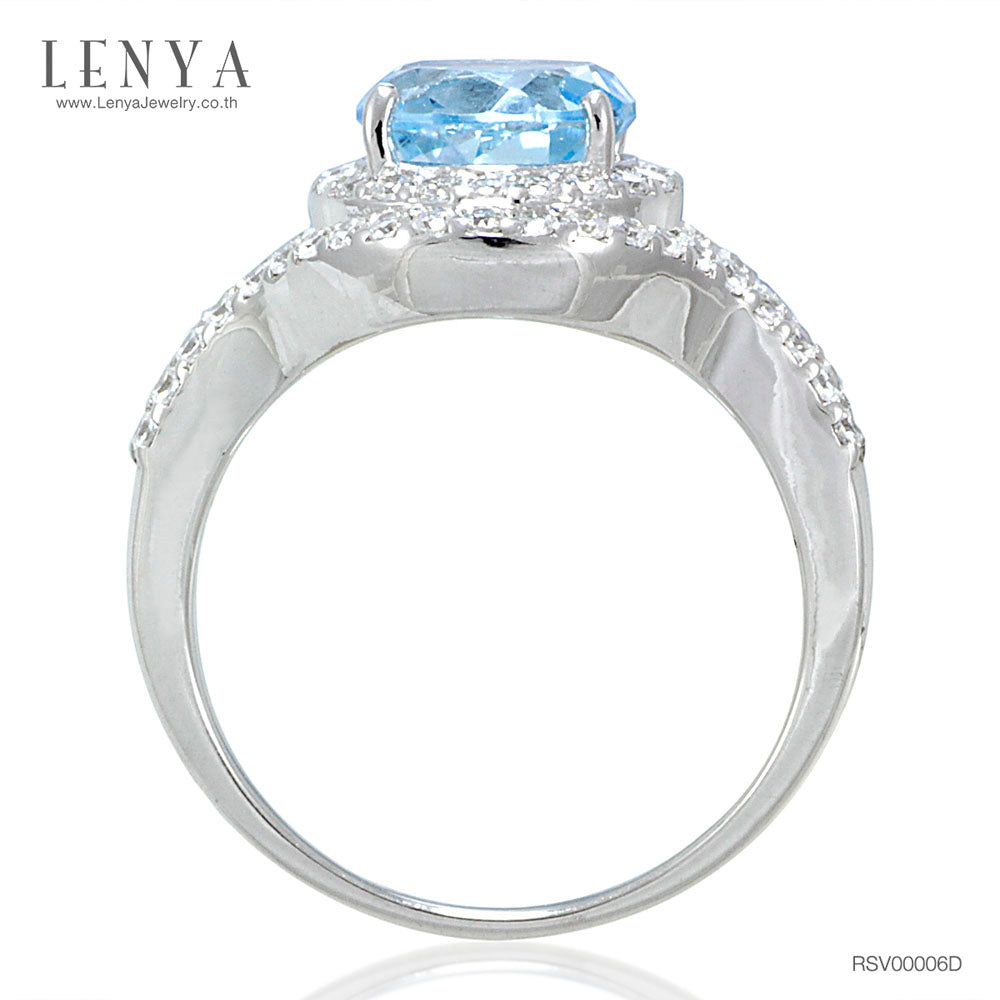 LENYA แหวนพลอยบลูโทแพซ เสริมความมั่นใจ ชัดเจน ปัญญา ขนาด 10 มิล  ตัวเรือนเงินแท้925 ชุบทองคำขาว