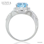 LENYA แหวนพลอยบลูโทแพซ เสริมความมั่นใจ ชัดเจน ปัญญา ขนาด 10 มิล  ตัวเรือนเงินแท้925 ชุบทองคำขาว