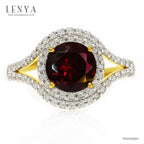 LENYA แหวนโกเมน(Garnet) ตัวเรือนเงินแท้ 925 ชุบทองคำ ประดับด้วย SWAROVSKI ZIRCONIA สีขาว สวยคลาสสิค  เสริมบุคลิกเพิ่มความมั่นใจ