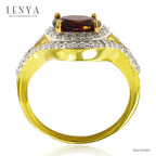 LENYA แหวนโกเมน(Garnet) ตัวเรือนเงินแท้ 925 ชุบทองคำ ประดับด้วย SWAROVSKI ZIRCONIA สีขาว สวยคลาสสิค  เสริมบุคลิกเพิ่มความมั่นใจ