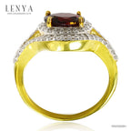 LENYA แหวนโกเมน(Garnet) ตัวเรือนเงินแท้ 925 ชุบทองคำ ประดับด้วย SWAROVSKI ZIRCONIA สีขาว สวยคลาสสิค  เสริมบุคลิกเพิ่มความมั่นใจ